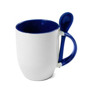 TAZAS BLANCAS CON CUCHARAS INTERIOR AZUL 11oz