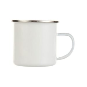 Tazas Esmaltada Blanca Borde Plateado 12oz Sublimacion
